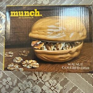 Godinger Walnut-Shaped Ceramic Dish in Brown and Cream